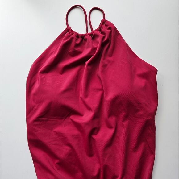 Andie NEW Pink Criss Cross Back High Neck Solid The Saidia One Piece Magenta XL - Picture 7 of 9